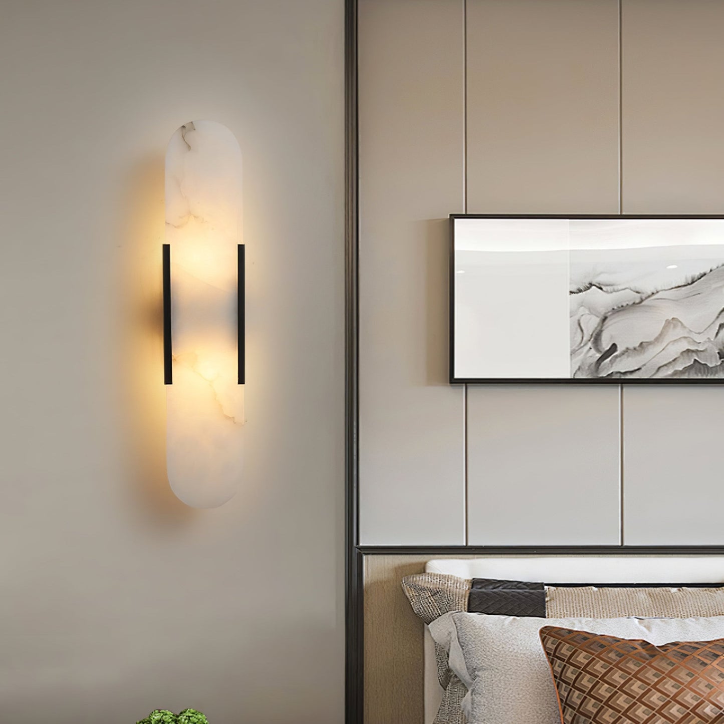 Elegant White Marble LED Wall Light 2 Pack