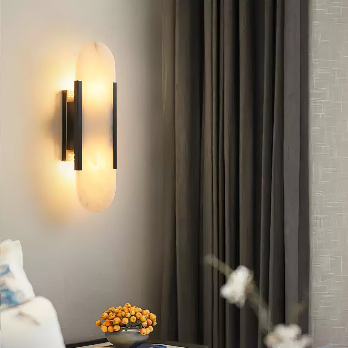 Elegant White Marble LED Wall Light 2 Pack