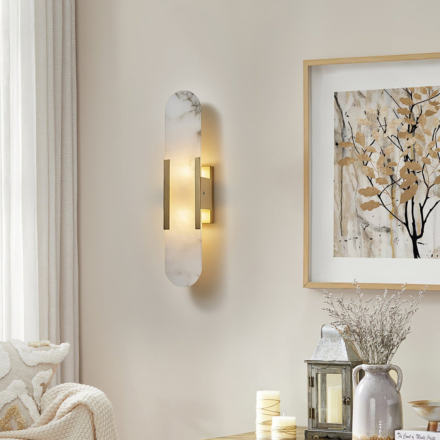 Elegant White Marble LED Wall Light 2 Pack