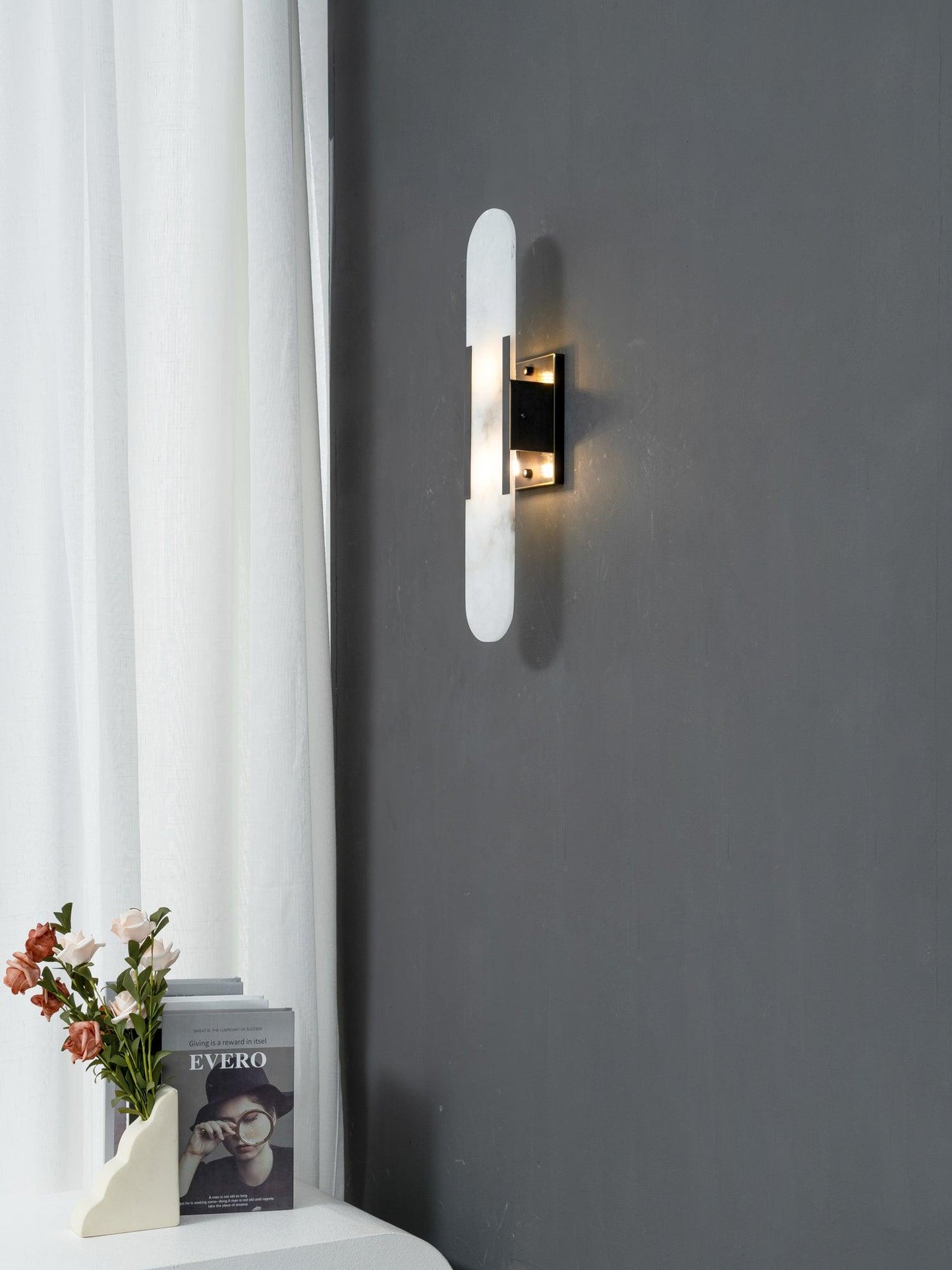Elegant White Marble LED Wall Light 2 Pack