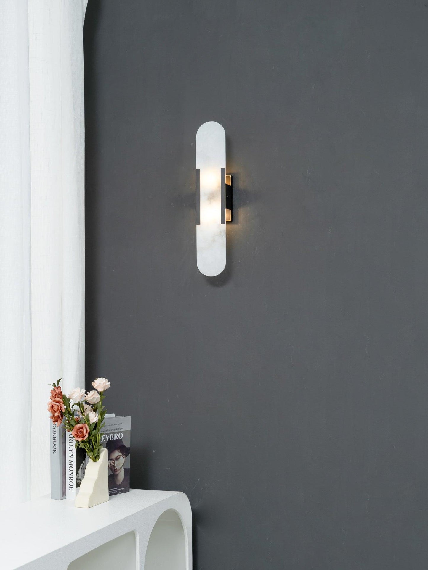 Elegant White Marble LED Wall Light 2 Pack