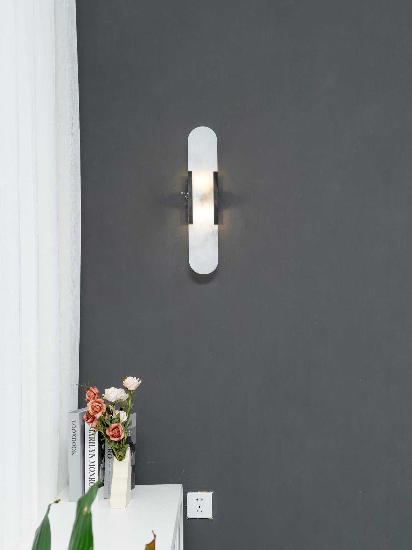 Elegant White Marble LED Wall Light 2 Pack