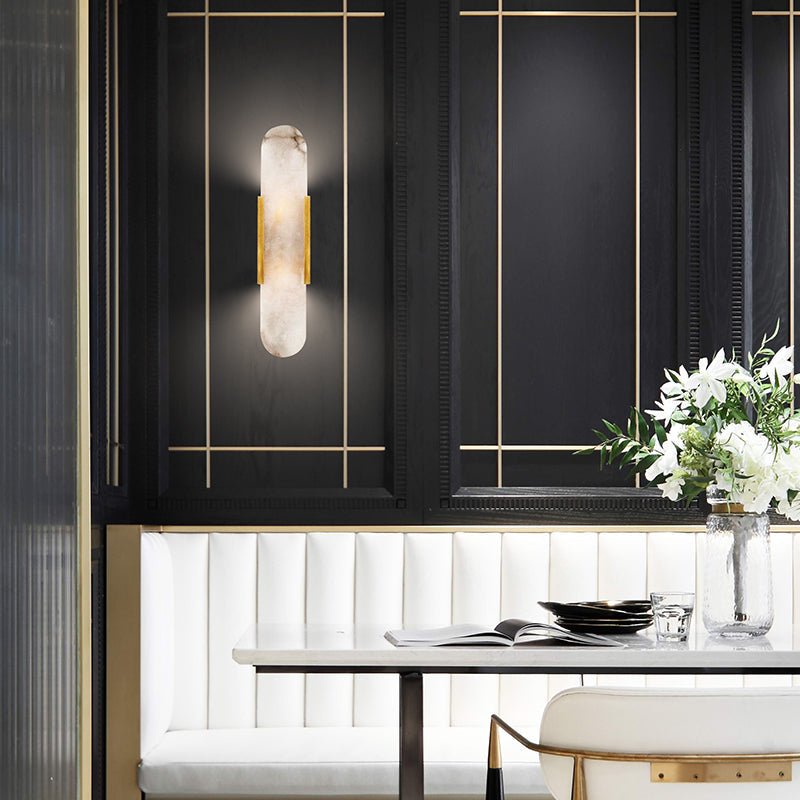 Elegant White Marble LED Wall Light 2 Pack