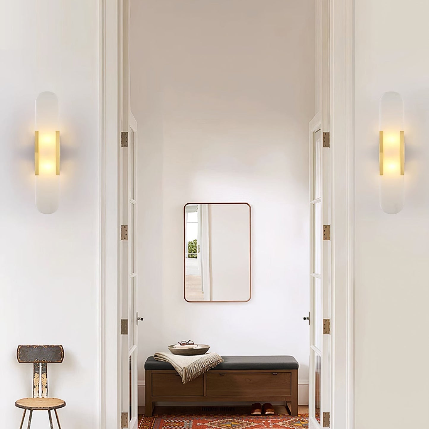 Elegant White Marble LED Wall Light 2 Pack