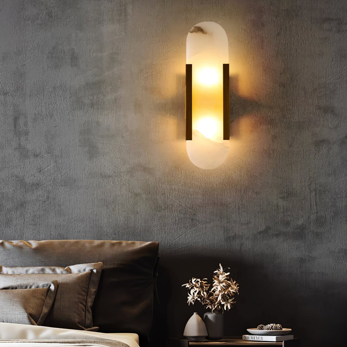 Elegant White Marble LED Wall Light 2 Pack