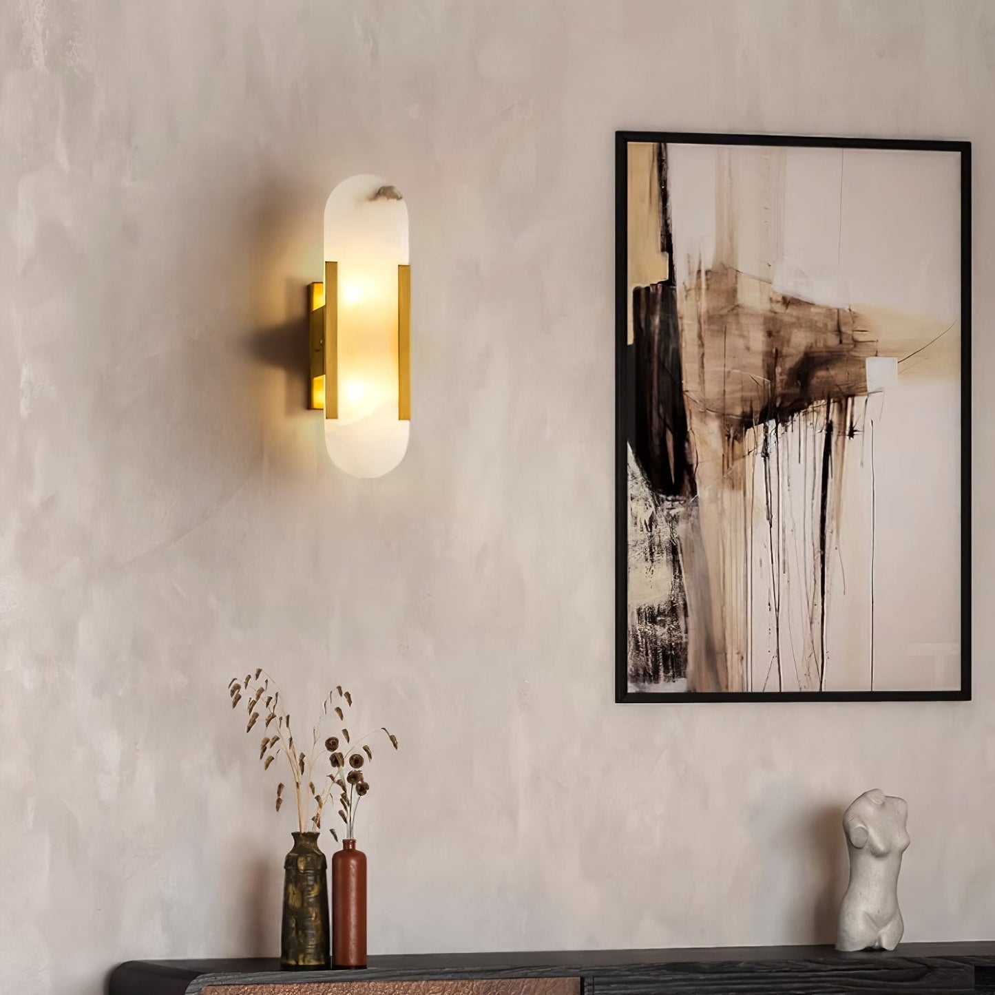 Elegant White Marble LED Wall Light 2 Pack