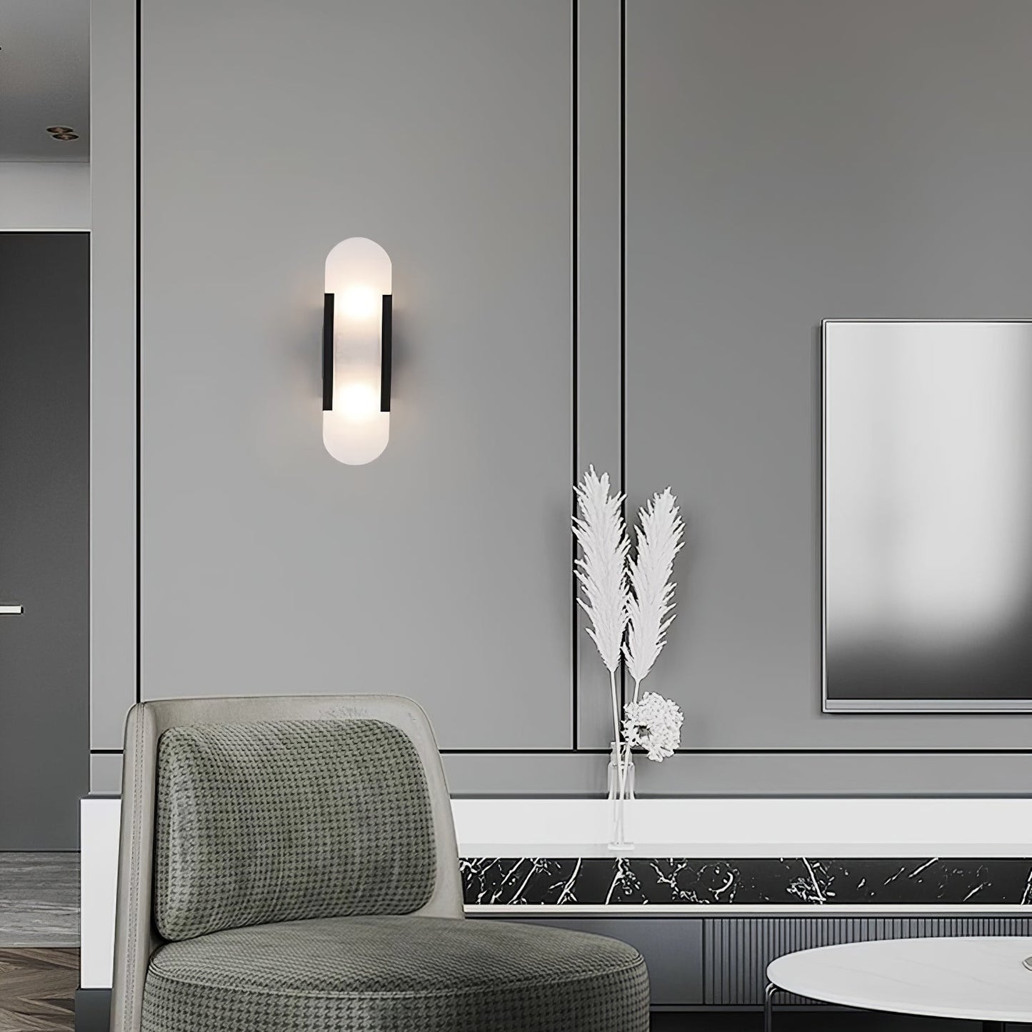 Elegant White Marble LED Wall Light 2 Pack