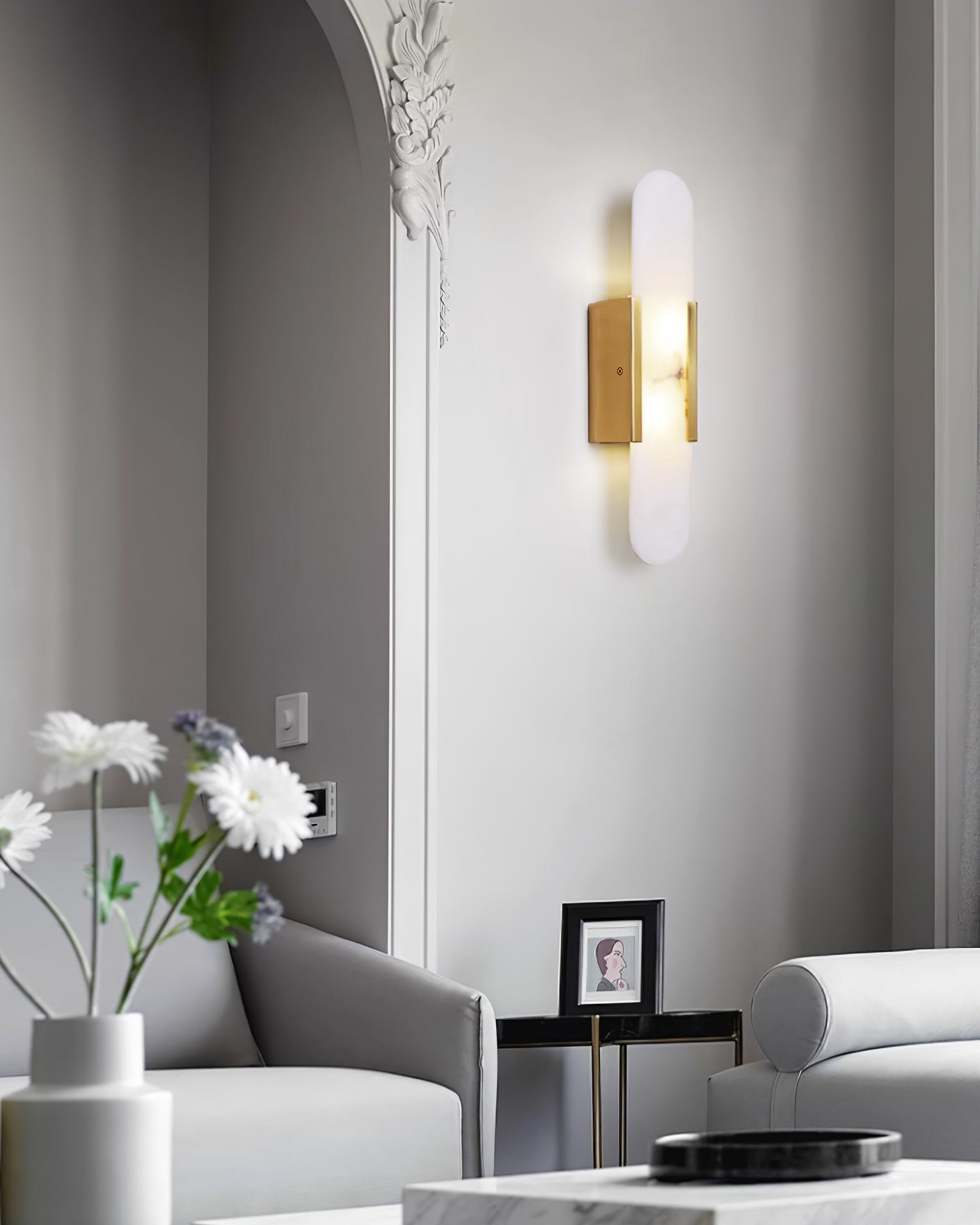 Elegant White Marble LED Wall Light 2 Pack