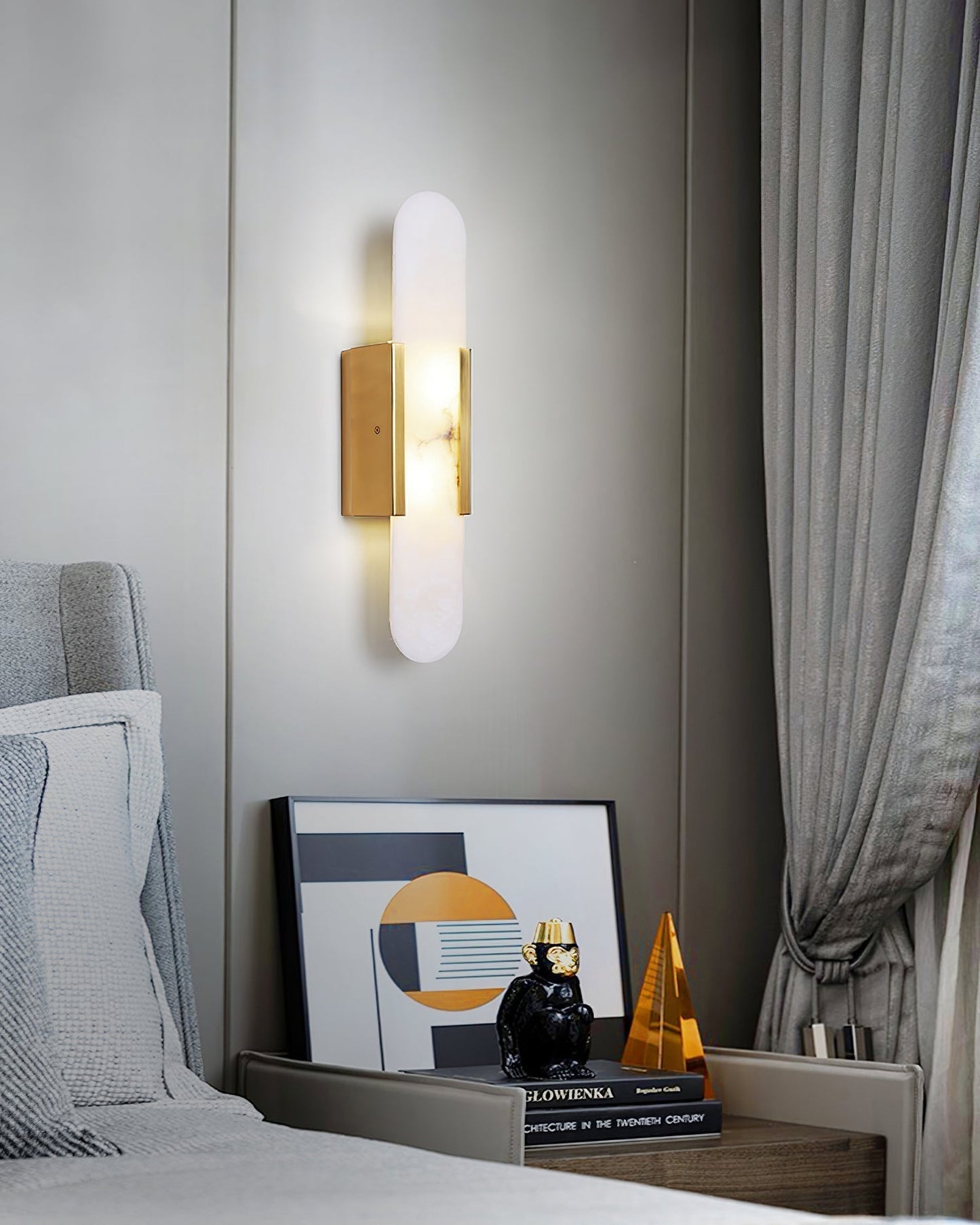 Elegant White Marble LED Wall Light 2 Pack