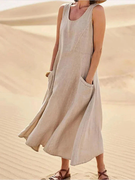 Women's Linen A-Line Pinafore Dress - OutfitLondon