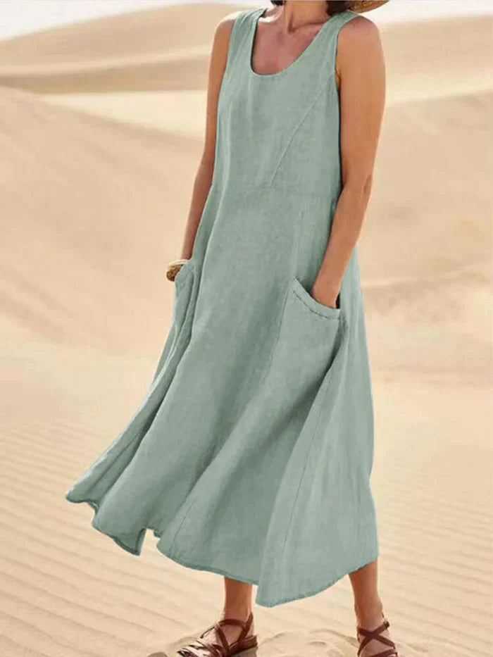 Women's Linen A-Line Pinafore Dress