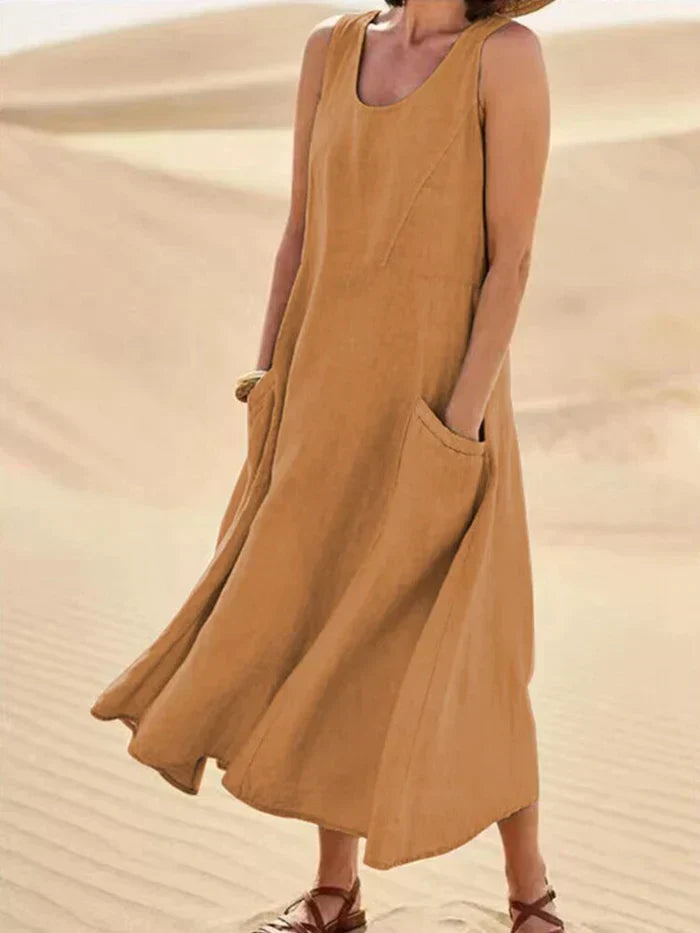 Women's Linen A-Line Pinafore Dress