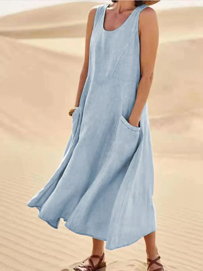 Women's Linen A-Line Pinafore Dress