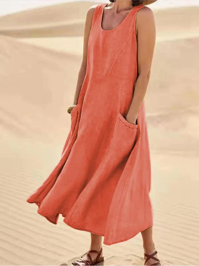 Women's Linen A-Line Pinafore Dress