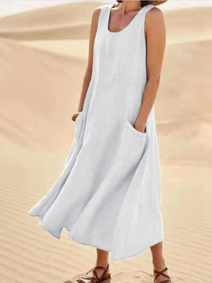 Women's Linen A-Line Pinafore Dress