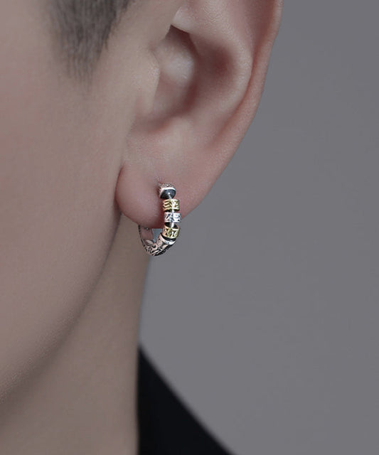 Mens Sterling Silver Silk Hoop Earrings 1.5cm Diameter - OutfitLondon