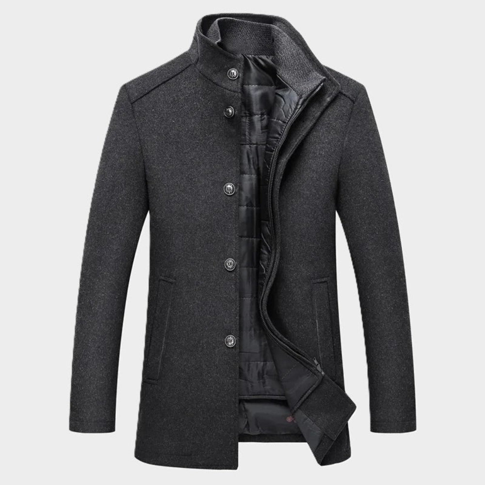 Men's Insulated Parka Coat with Button Up Collar Warm Jacket