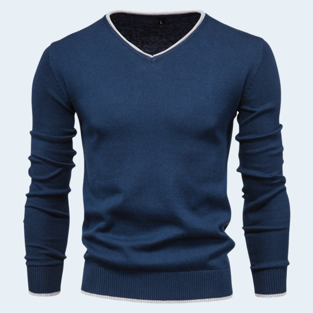 Men's Stylish V Neck Sweater Slim Fit Long Sleeve
