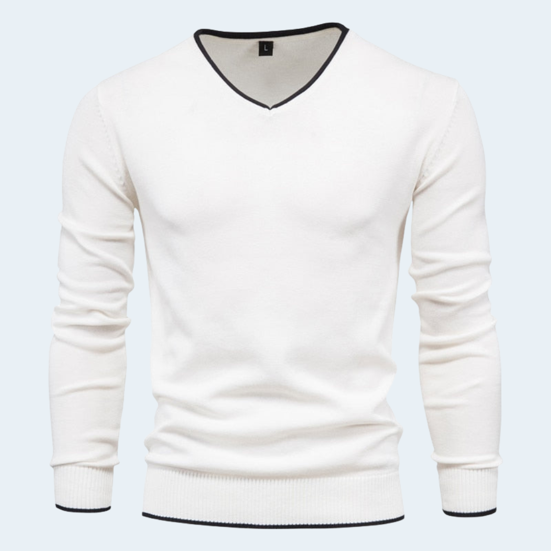 Men's Stylish V Neck Sweater Slim Fit Long Sleeve
