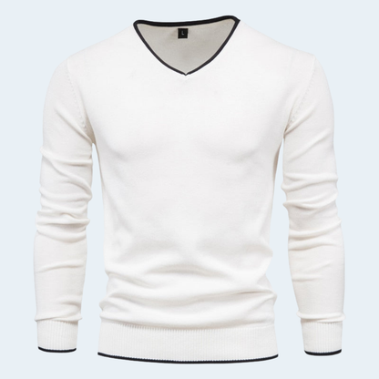Men's Stylish V Neck Sweater Slim Fit Long Sleeve