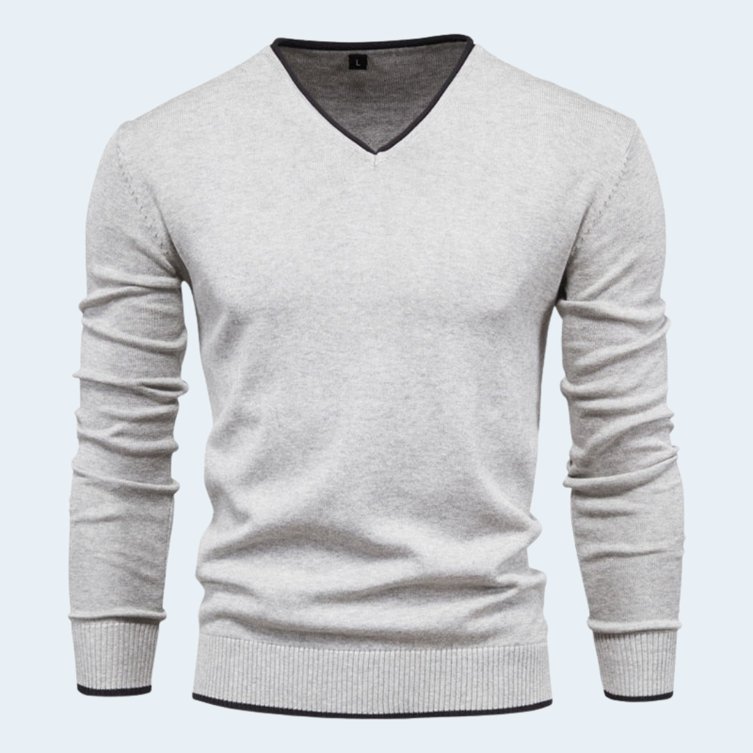 Men's Stylish V Neck Sweater Slim Fit Long Sleeve