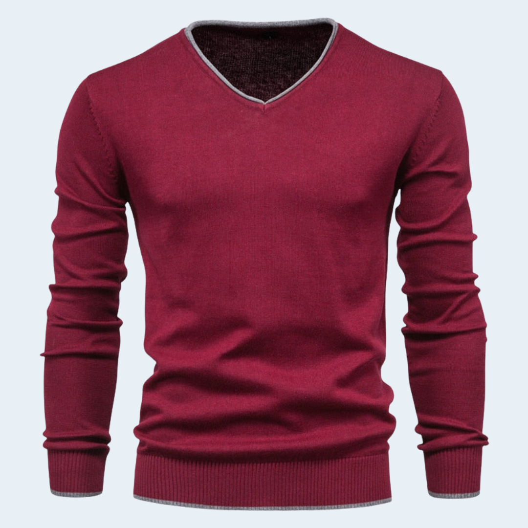Men's Stylish V Neck Sweater Slim Fit Long Sleeve