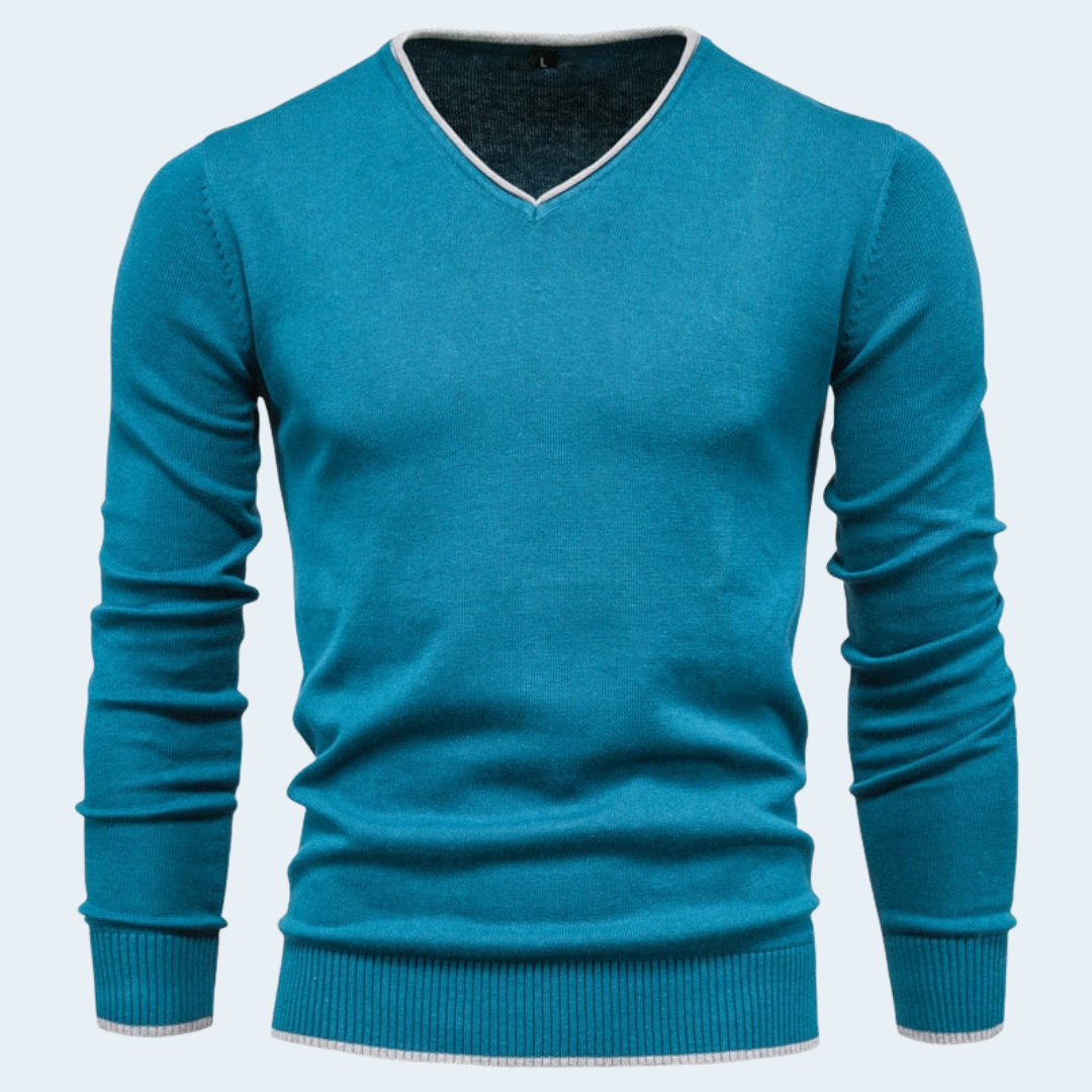 Men's Stylish V Neck Sweater Slim Fit Long Sleeve