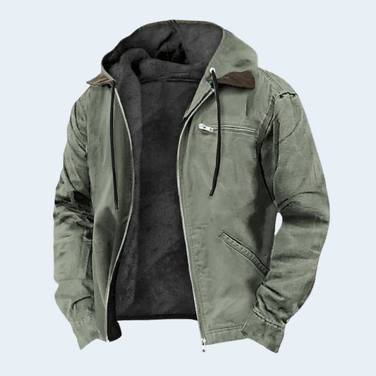 Warm Mens Hooded Bomber Jacket with Zip Pockets - OutfitLondon