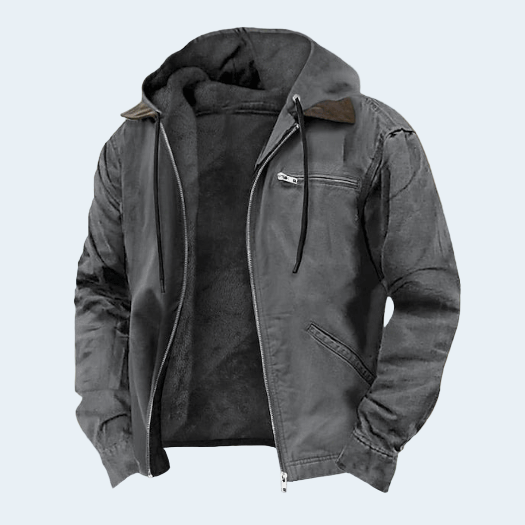 Warm Mens Hooded Bomber Jacket with Zip Pockets