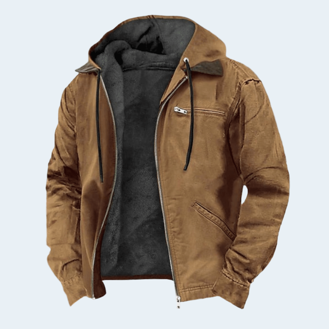 Warm Mens Hooded Bomber Jacket with Zip Pockets