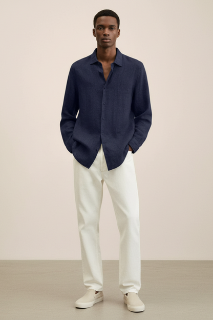 Relaxed Fit Casual Linen Dress Shirt - OutfitLondon