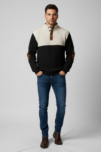 Men's Textured Crew Neck Patch Sweater - OutfitLondon