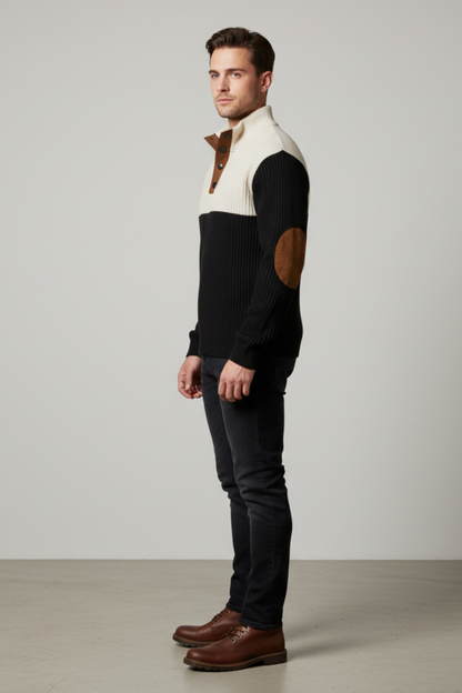 Men's Textured Crew Neck Patch Sweater