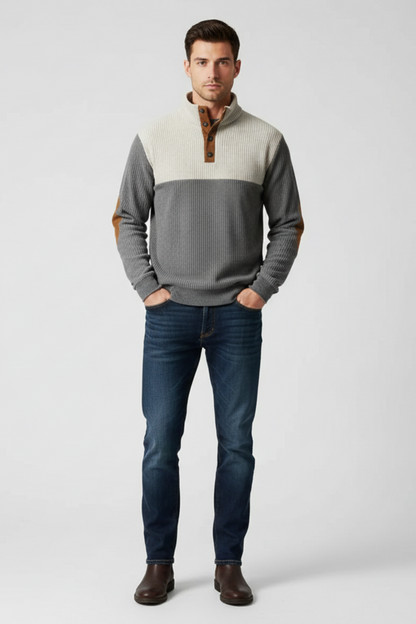 Men's Textured Crew Neck Patch Sweater