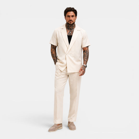 Men's Classic Short Sleeve Cotton Blazer and Trouser Set