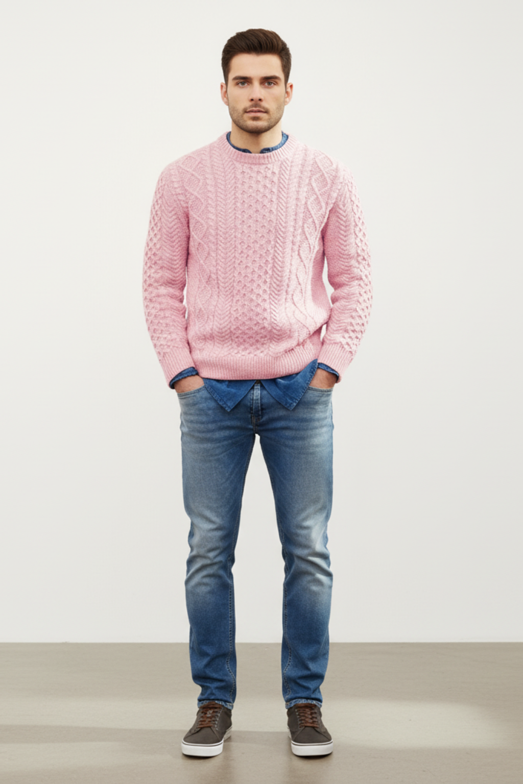 Men's Classic Fit Crew Neck Wool Sweater - OutfitLondon
