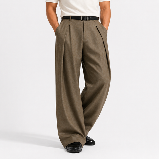 Men's Stylish Wide Leg Pleated Tailored Trousers
