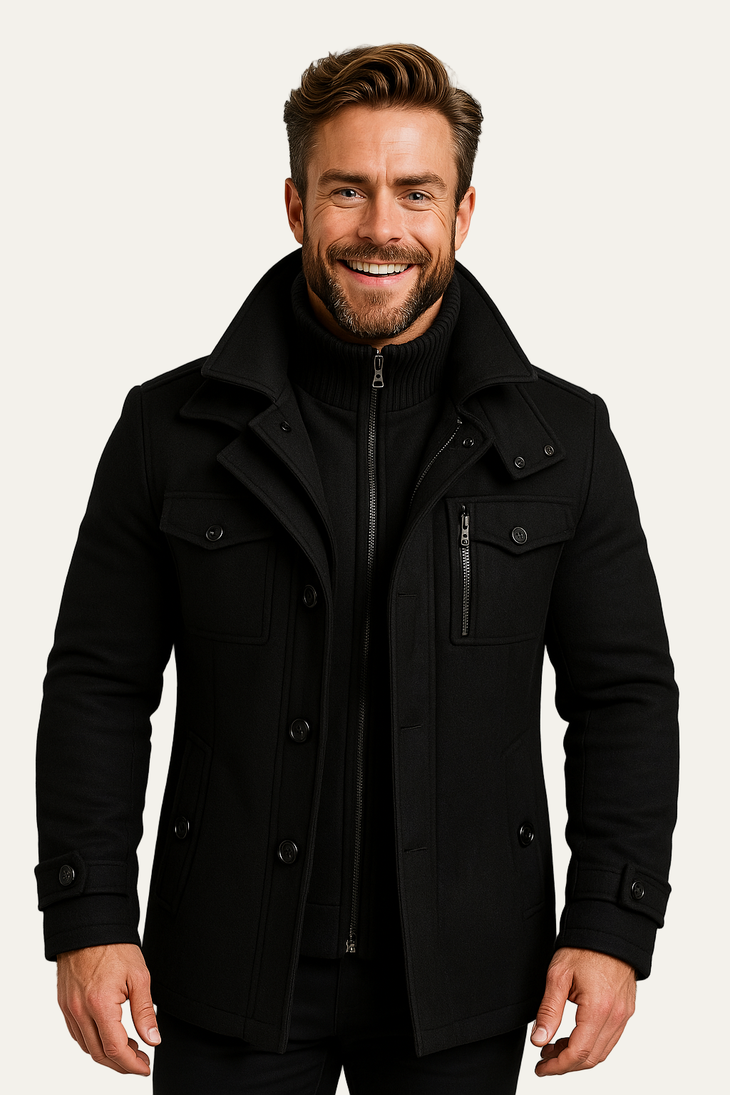Warm Water-Resistant Short Trench Coat for Men - OutfitLondon