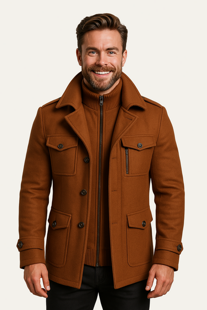 Warm Water-Resistant Short Trench Coat for Men