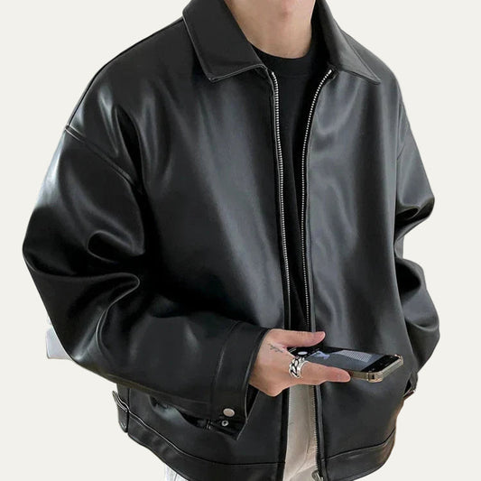 Big Size Synthetic Leather Coat - OutfitLondon