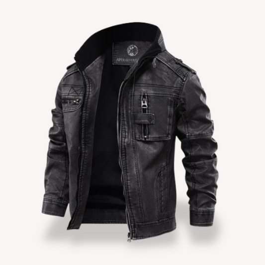 Rugged Faux Leather Motorcycle Jacket - OutfitLondon