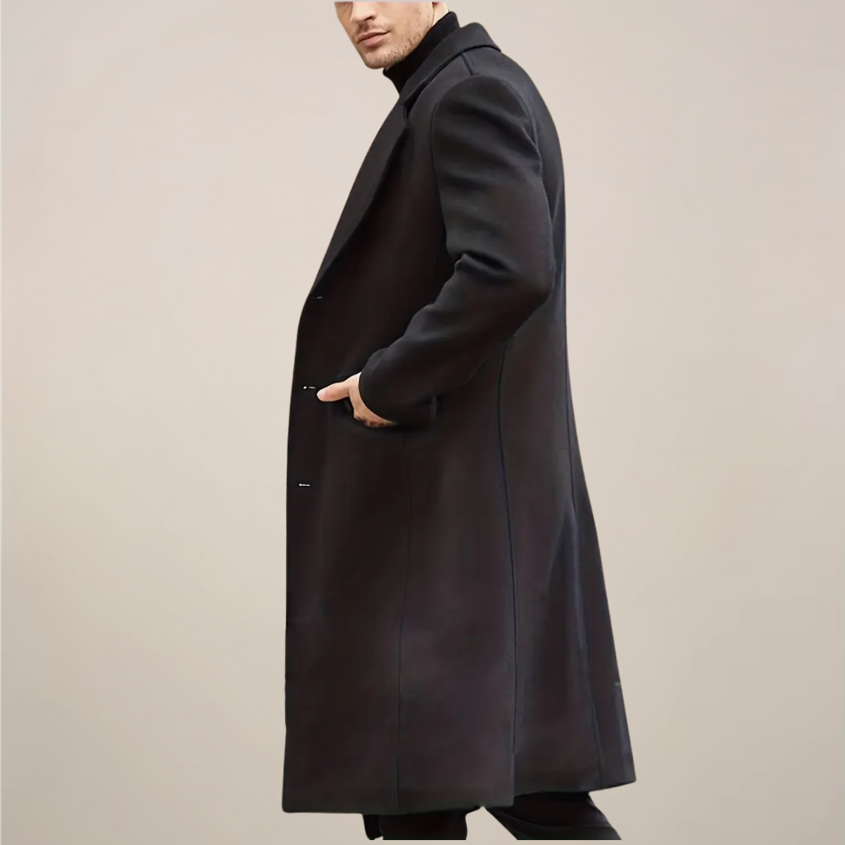 Classic Fit Men's Long Wool Coat