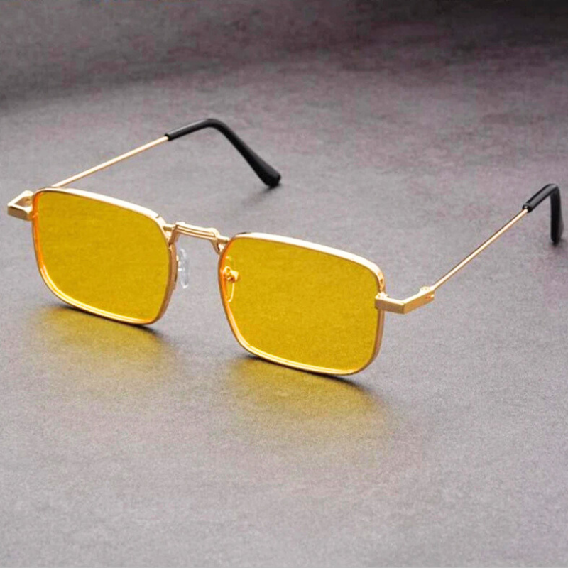 Men's Bold Metal Frame Rectangular Sunglasses