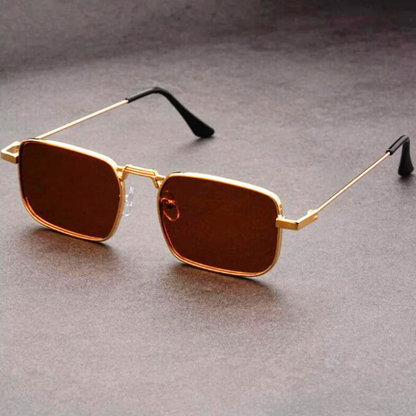 Men's Bold Metal Frame Rectangular Sunglasses
