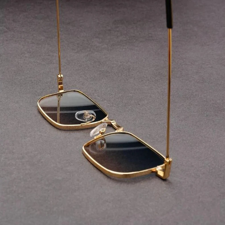 Men's Bold Metal Frame Rectangular Sunglasses