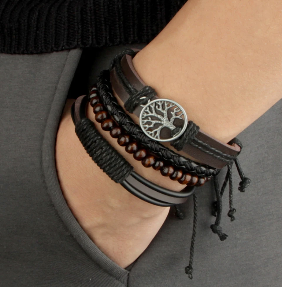 Stylish Men's Genuine Leather Bracelet Set - OutfitLondon