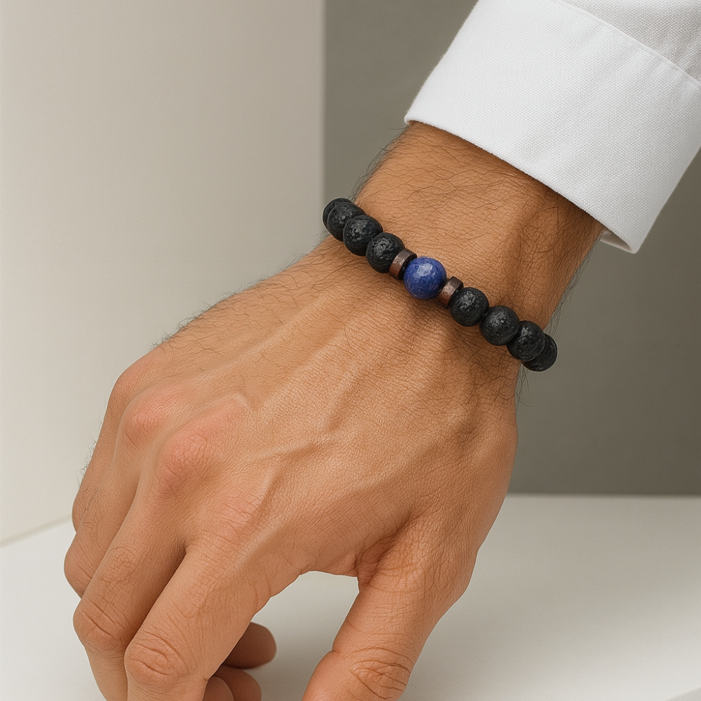 Earth Tone Wood and Stone Bead Bracelet - OutfitLondon