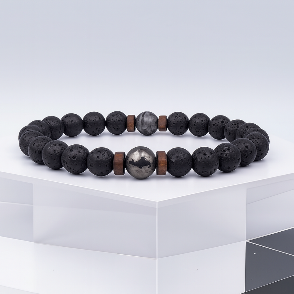 Earth Tone Wood and Stone Bead Bracelet