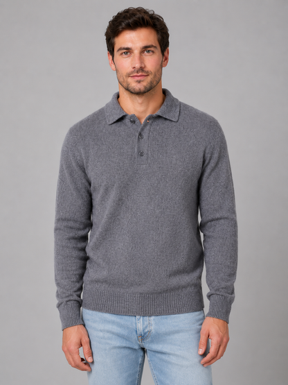 Men's Classic Polo Knit Button Long Sleeve Jumper