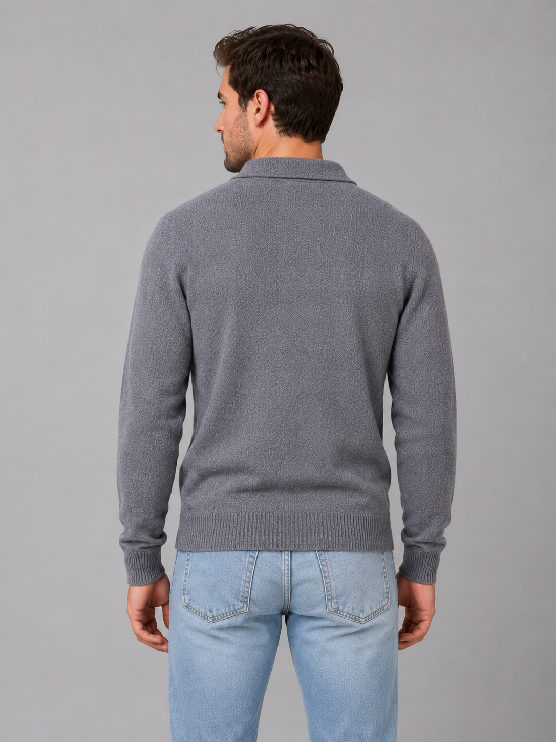 Men's Classic Polo Knit Button Long Sleeve Jumper